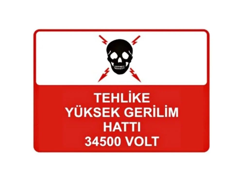 Tehlike Yüksek Gerilim Hattı 34500 Volt Levhası