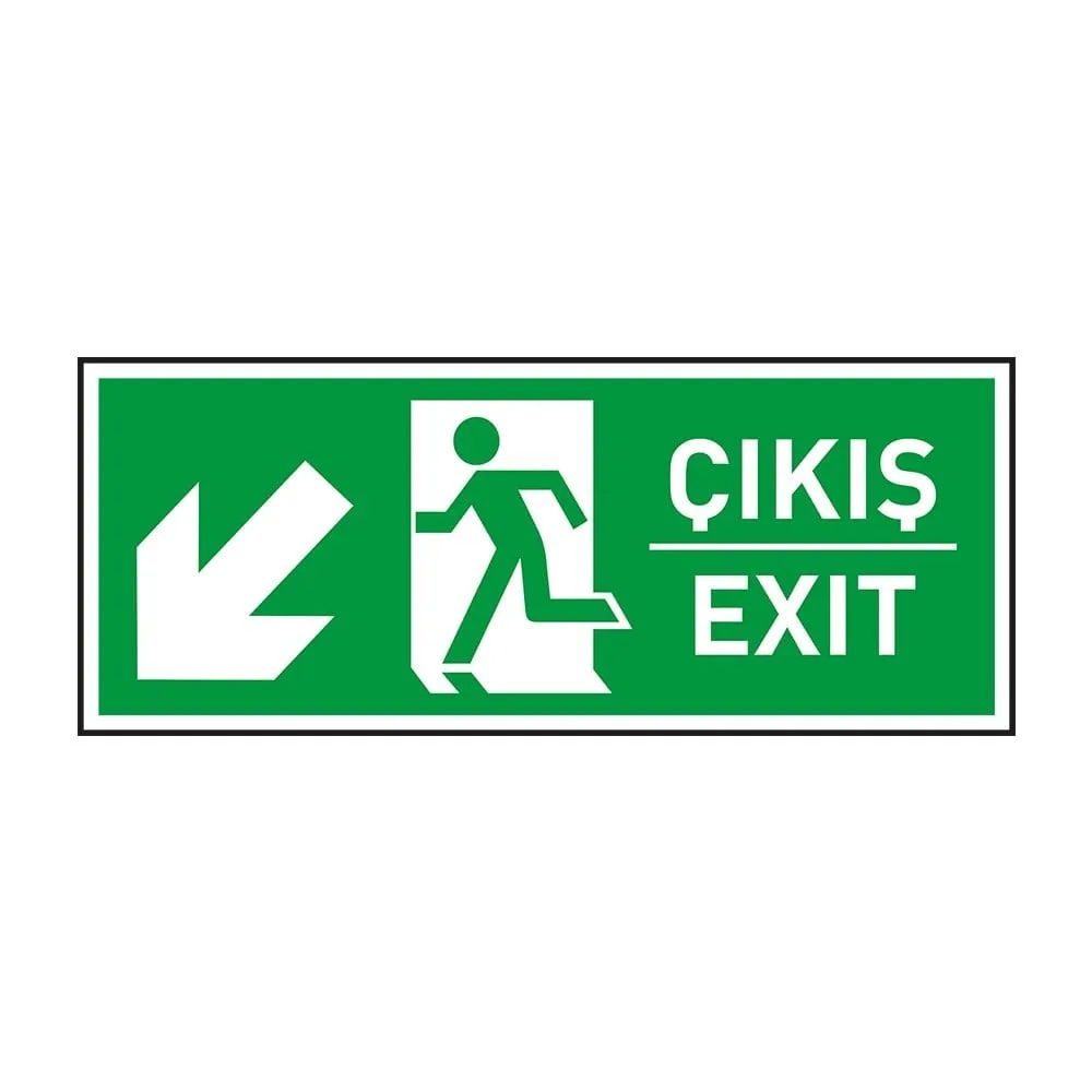 Exit-Çıkış Sol Aşağı Ok Fotolümenli Levha (3mm Dekota)
